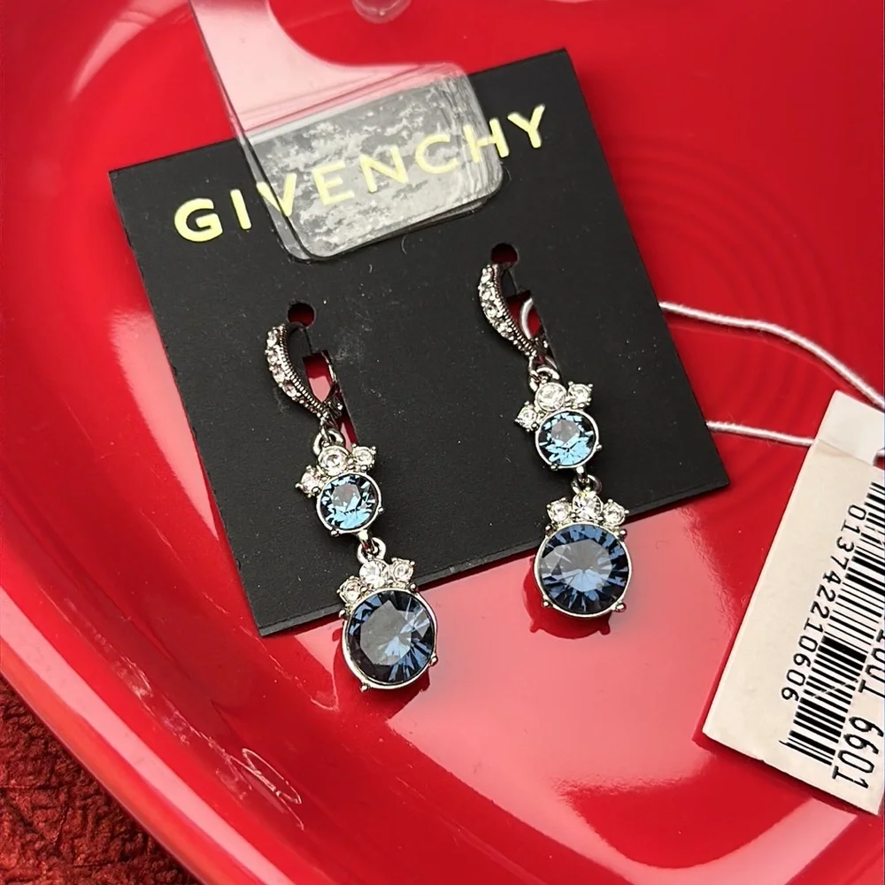 Givenchy Blue Crystal Double Drop Earrings - Picture 3 of 4